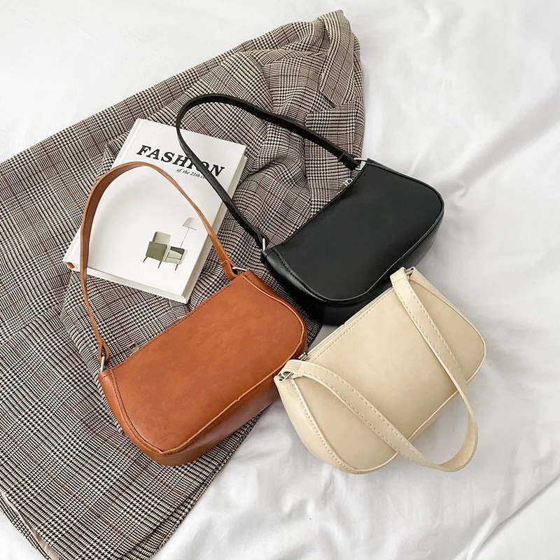 

Fashion Women Bags Armpit Shoulder Bags PU Leather Solid Color Handbag Ladies Simple Underarm Bags Retro Exquisite Shopping Bag