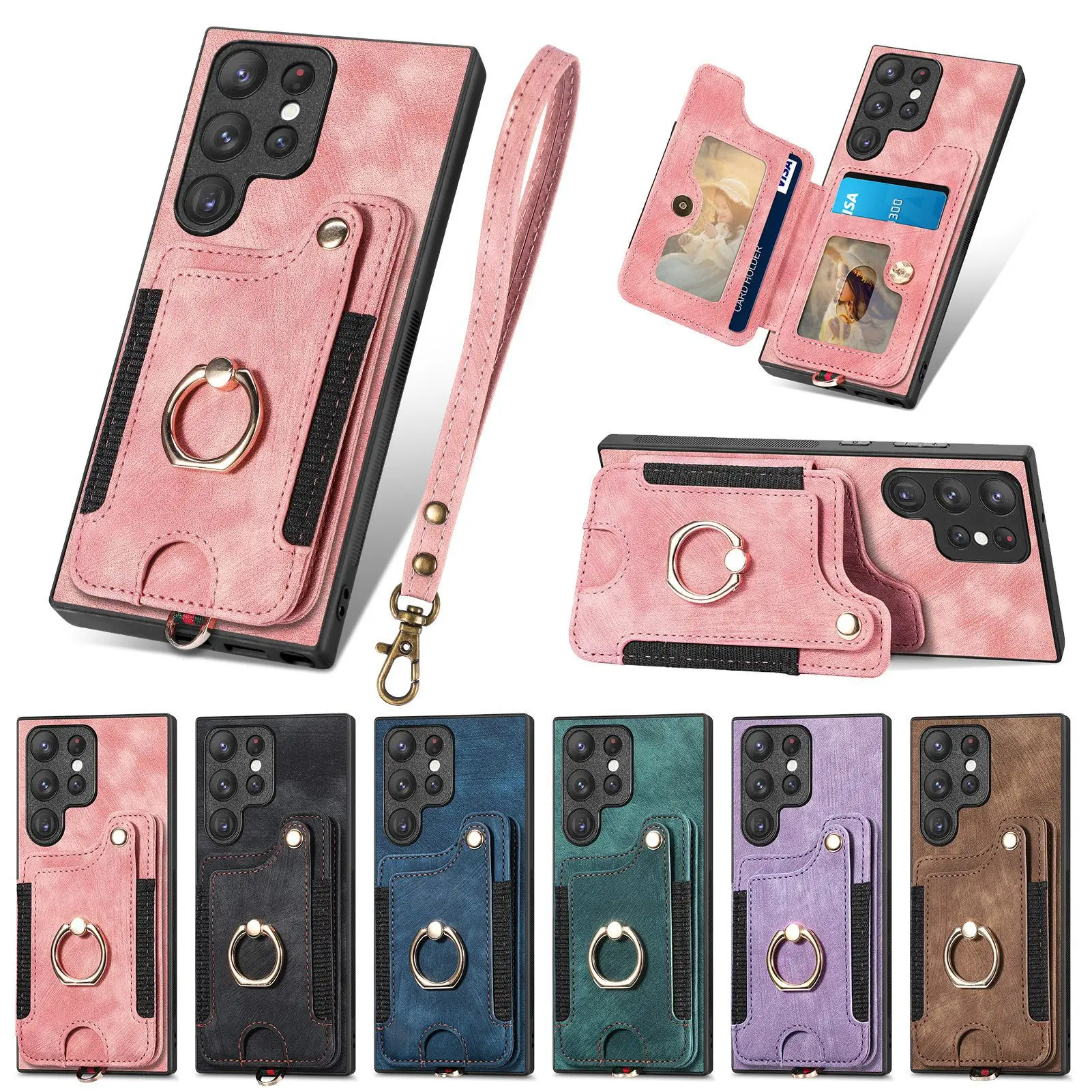 

Retro Leather Wallet Case For Samsung Galaxy S23 S22 S21 S20 S10 Plus Ultra FE Anti-theft Brush Card Slot Ring Holder Back Cover