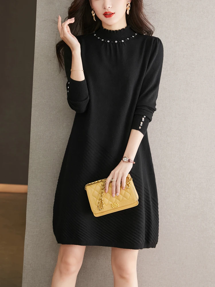 Вязаное флисовое платье женское зимнее с пальто темпераментное нижнее средней