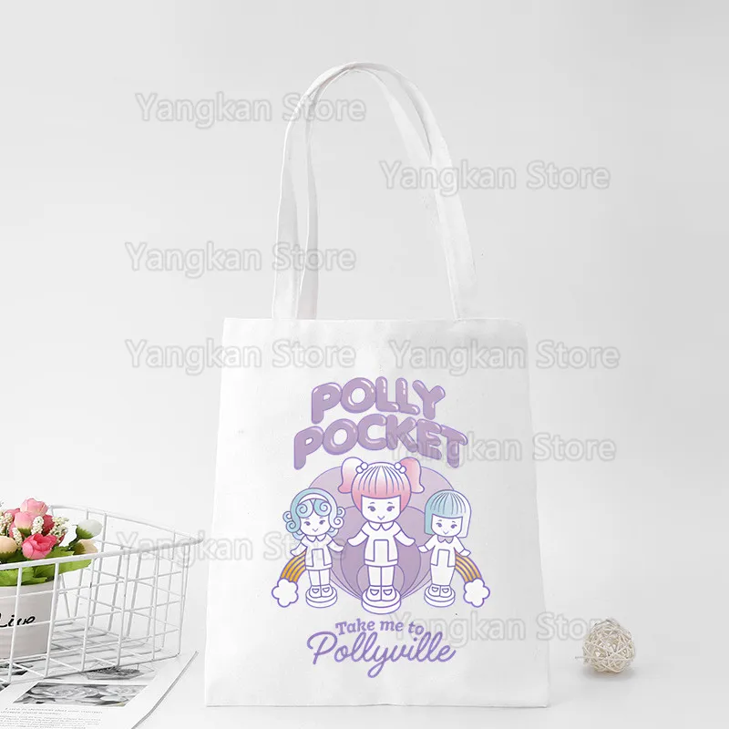 Фото Карманная сумка для покупок Polly с принтом, оригинальный дизайн, белые модные дорожные холщовые сумки унисекс №5