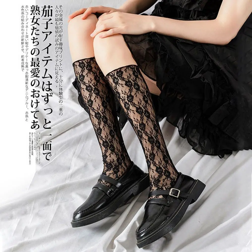 

Spring And Summer Japanese New Lace Rose Socks Cute Girl Breathable Mesh JK Lolita Transparent Calf Socks