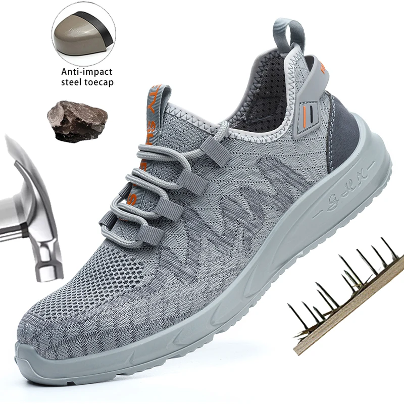 Легкая рабочая защитная обувь мужская дышащая со стальным носком весенне-летние