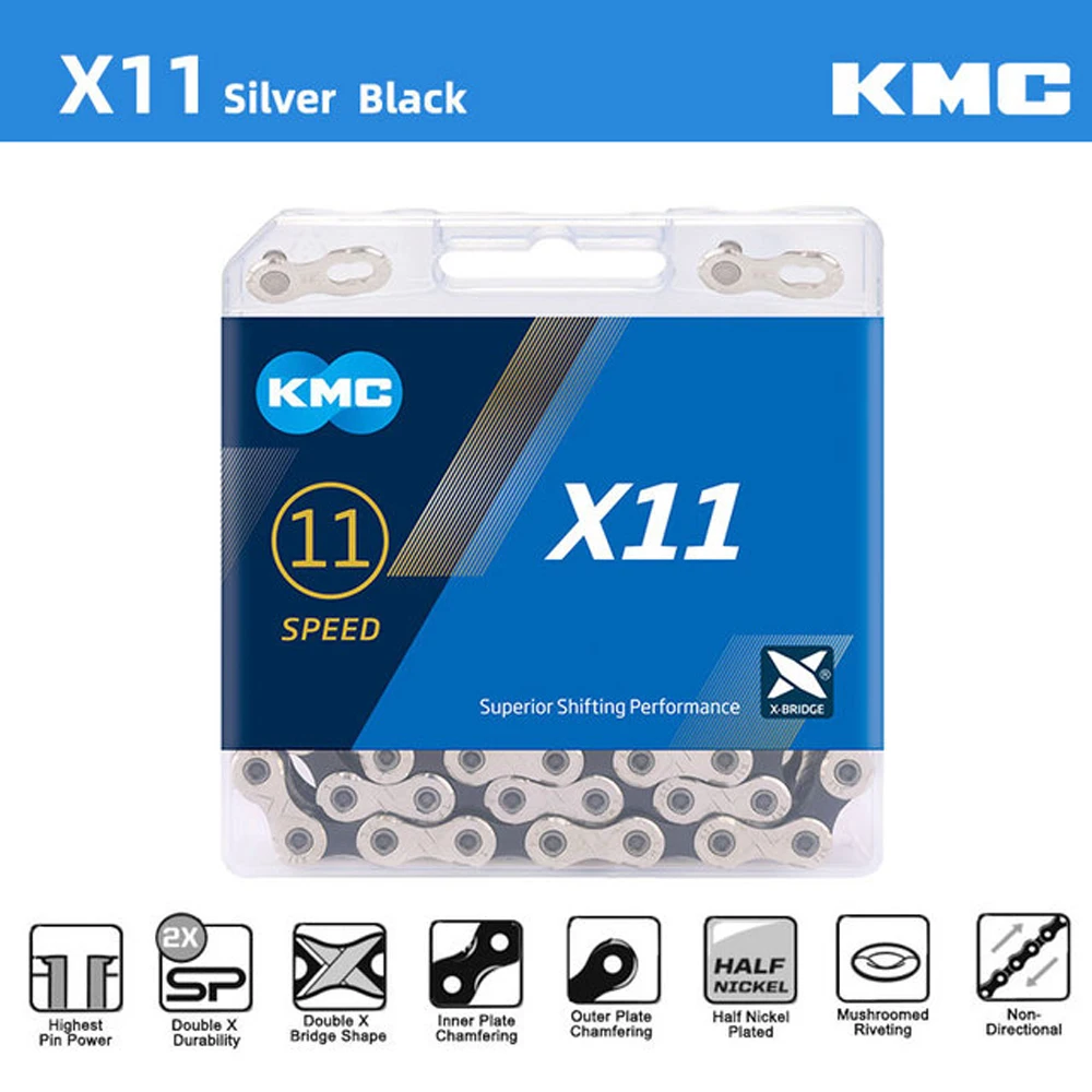 Цепь велосипедная KMC X11 X11EL X11SL 11 скоростей 118 звеньев золотистая серебристая цепь