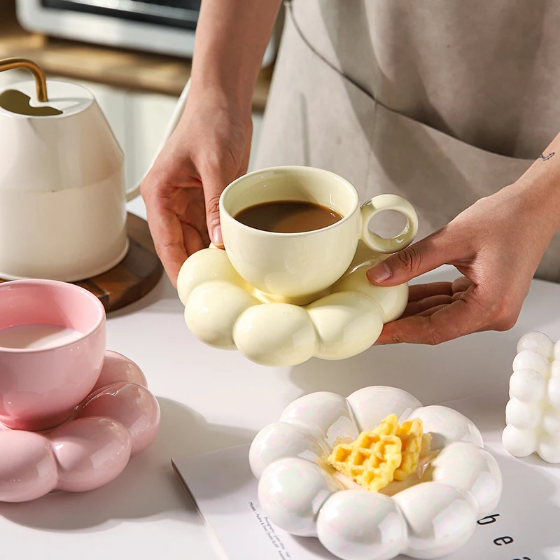 

Керамическая кофейная чашка для капучино и блюдце в форме цветка, многоразовая Персонализированная кофейная кружка для завтрака, чая, молока, эспрессо