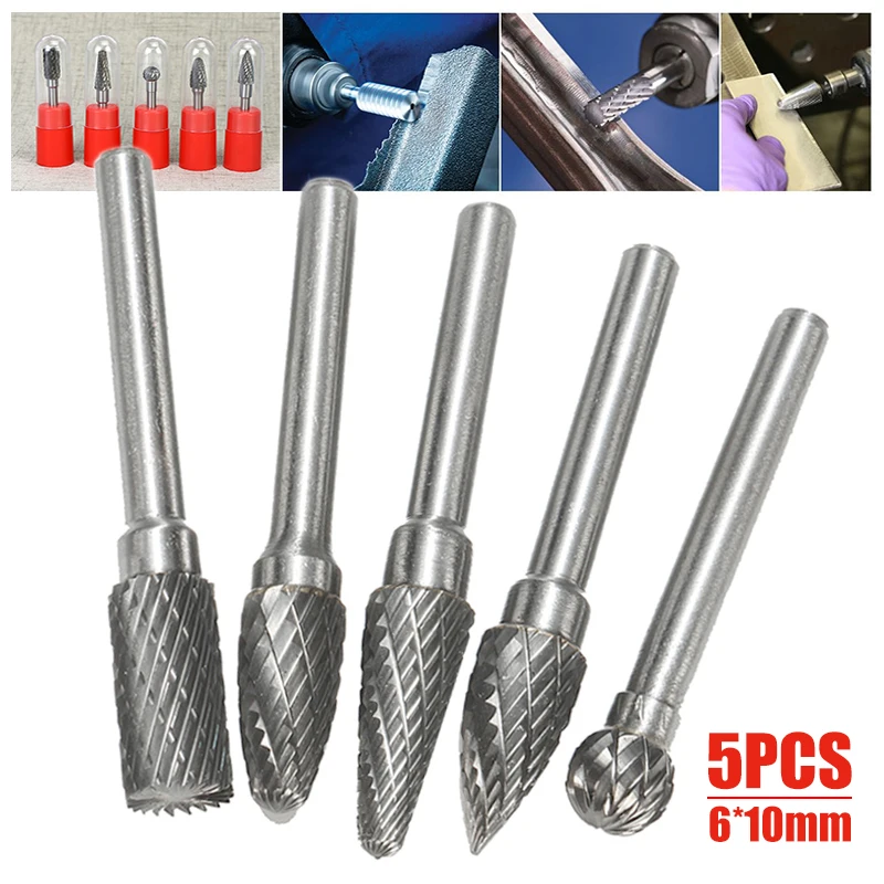 6-10mm 1/4 Inch Head Tungsten Carbide Rotary Point Burr Milling Cutters Die Grinder Shank Set For Abrasive Tool Milling Cutter images - 6