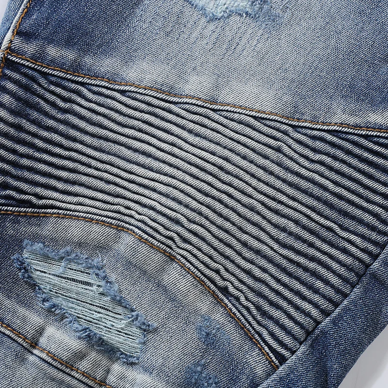 High Street Fashion Men Jeans Retro Blue Spliced Designer Skinny Ripped Biker Jeans Patchwork Designer Hip Hop Brand Pants Men