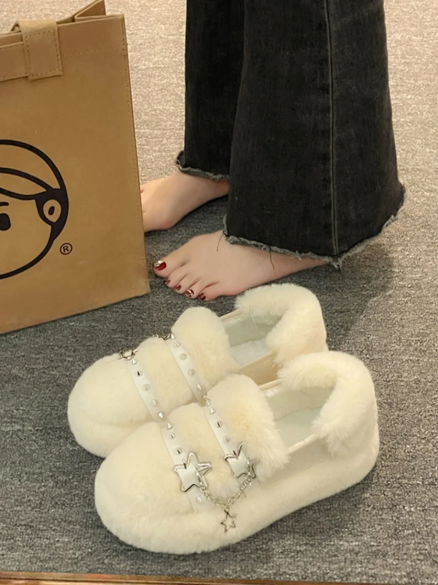 

Тапки женские плюшевые на плоской подошве, Осенние, из 2023 меха