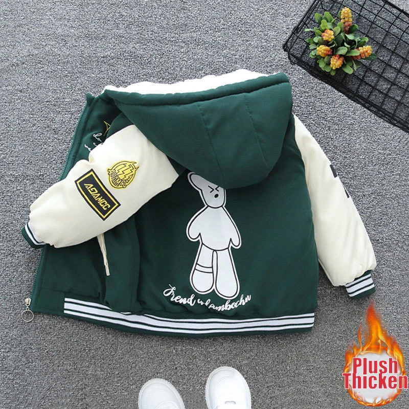 

Детская флисовая куртка с капюшоном, с мультяшным медведем