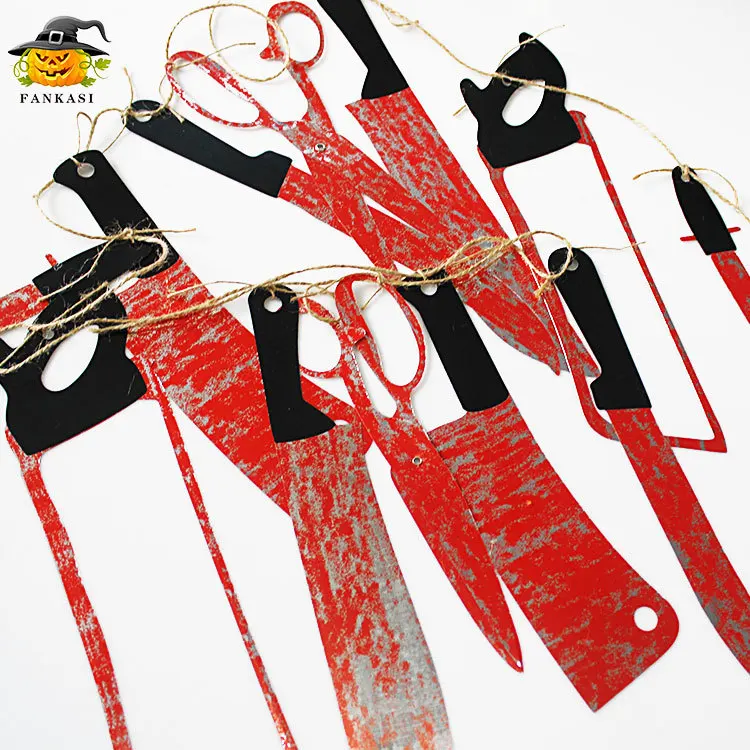 

Plastic Blood Knife Tools Sets, Horror Spooky Haunted House Hanging Knife, Garland Banner, Halloween Decoration, 12Pcs Lot