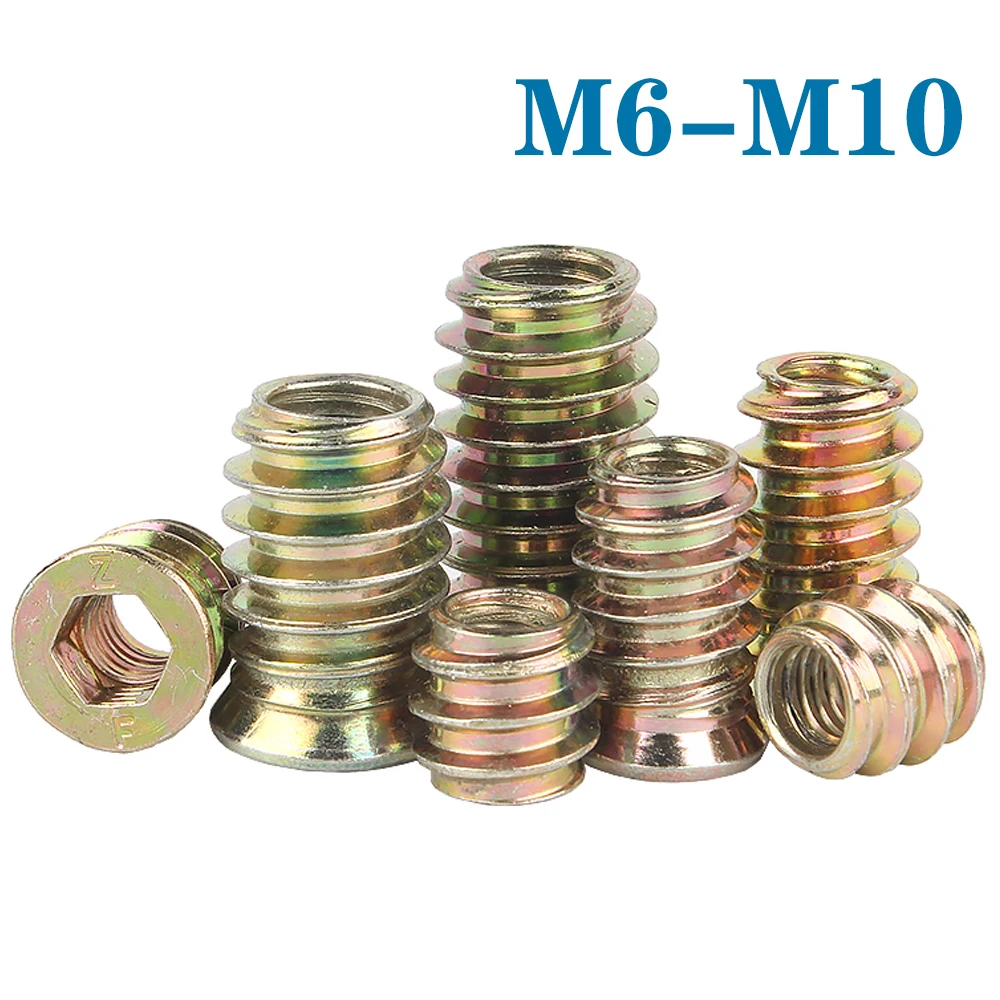 

10-20Pcs M6 M8 M10 Zinc Alloy Iron Inside Carbon Steel Hex Socket Drive Insert Nuts Threaded For Wood Furniture