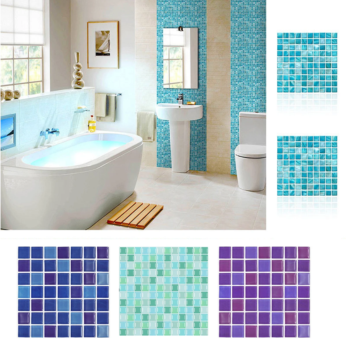 

10PCS Self adhesive Mosaic Wall Tile Waterproof Oil-proof Bathroom Kitchen Backsplash DIY Wall Sticker Beautify Decoration PVC