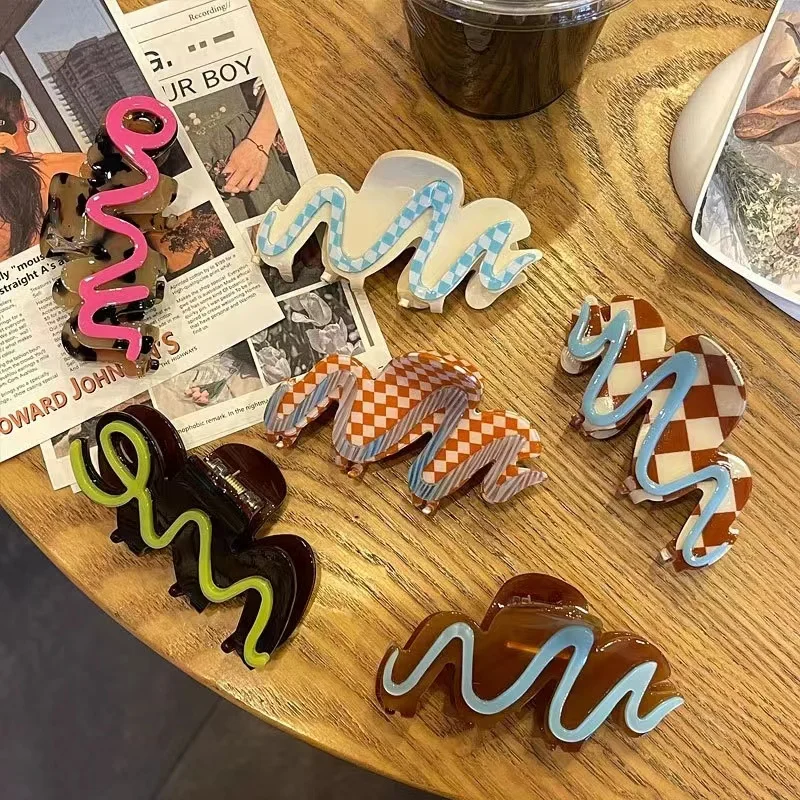 

Красочные заколки для волос из ацетата с рисунком в виде линий и сетки, женские заколки для волос неправильной формы, аксессуары для волос для девушек, новинка 2023