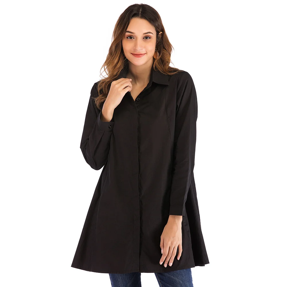 Plus Size Women's Clothing Fall Temperament Commuting Black Medium Long Lapel Long Sleeve Ladies Casual Shirt L-4XL Oversize