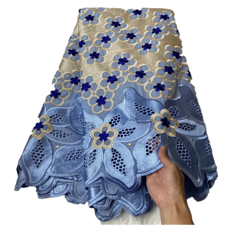 

5 Yards High Quality Cotton African Mesh Lace Fabric Embroidered Swiss Voile Lace for Party/Wedding Dress SSSC154