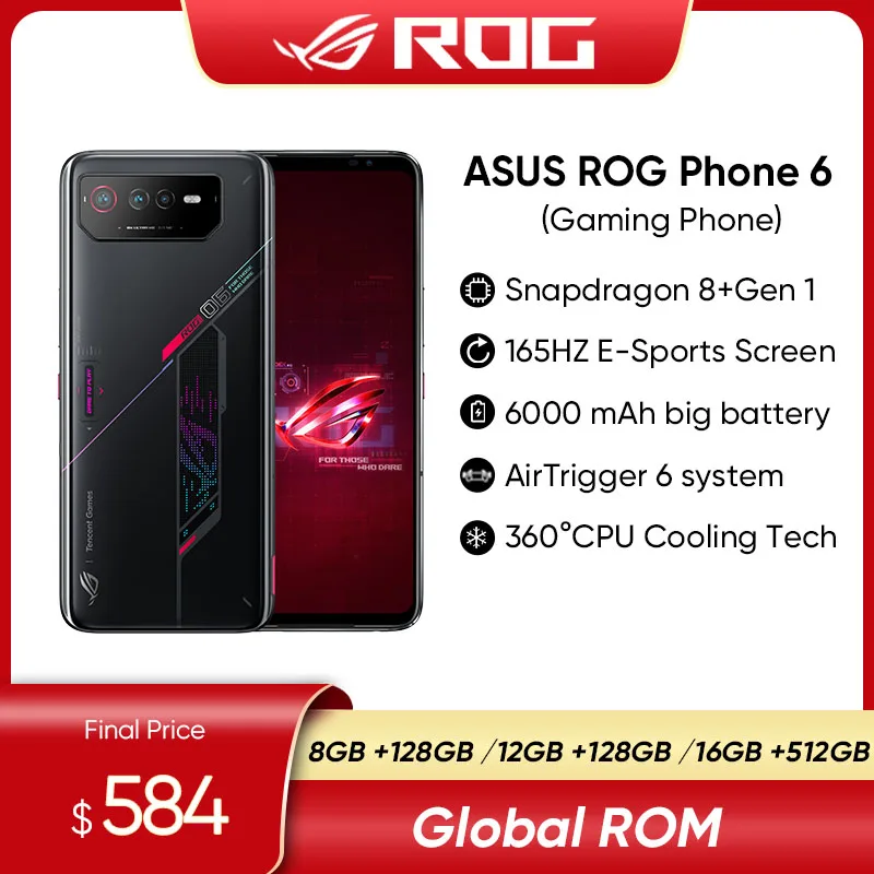 Оригинальный телефон ASUS ROG Phone 6, телефон с глобальной прошивкой, телефон для игр, Snapdragon 8 +, Gen 1, 6,78 дюйма, 165 Гц, E-Sports, экран для телефона ROG 6, теле...