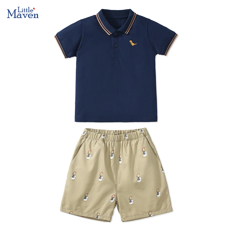 Летний спортивный костюм Little maven для мальчиков 2024 хлопковый топ с принтом