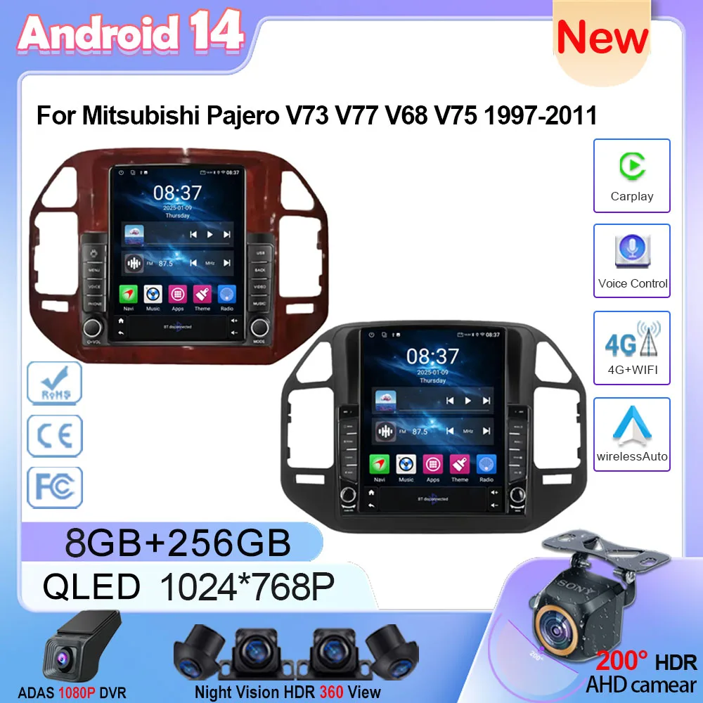 Фото Автомобильный радиоприемник Android для Mitsubishi Pajero 3 V60 V68 V73 1999-2011 Tesla Style Video Multimediale Сенсорный дисплей Carplay Video DVD №1