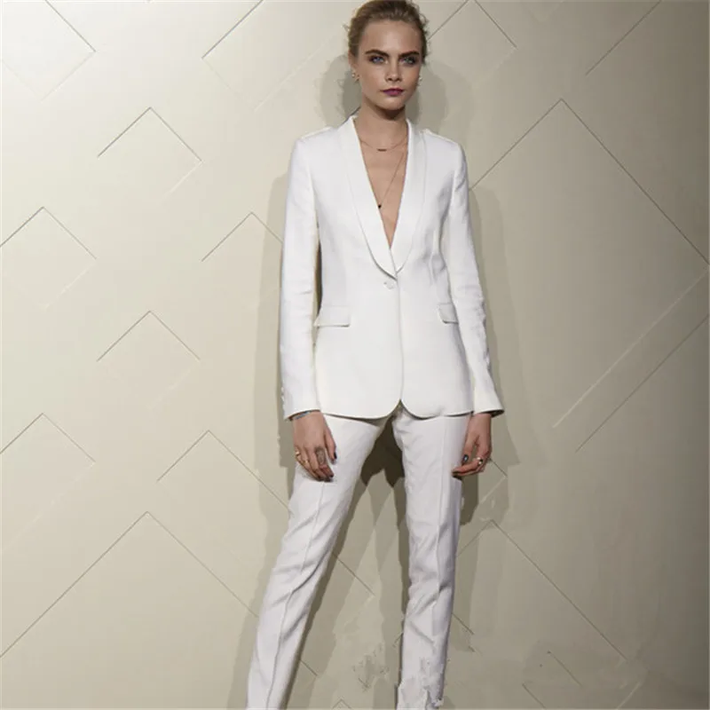 

White Charming Women Work Business Pant Suits Set Female Office Casual Slim Fit 2 Piece Custom Made Suits Tailleur Femme