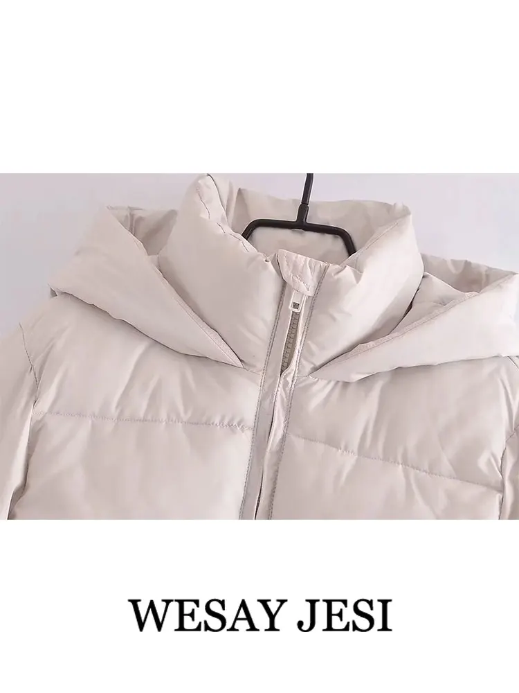 WESAY JESI Women's Winter Hooded Cotton Coats Adjustable Hem Long Sleeve Zipper Jackets Fashion Female Thick Warm Chic Outerwear