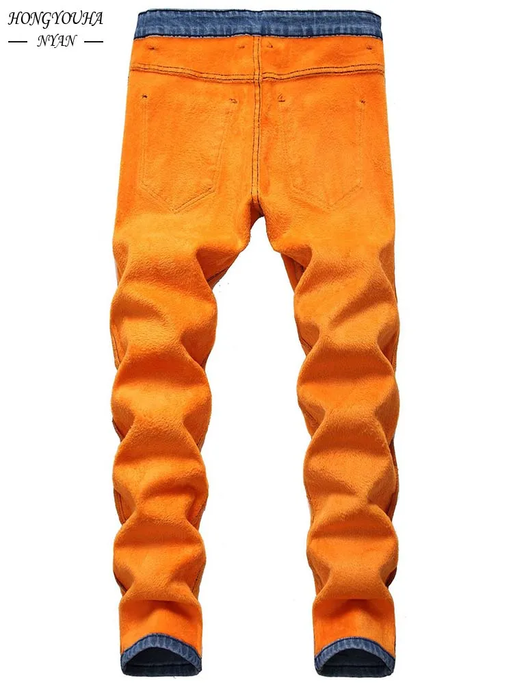 2022 New Winter Men's Regular Fit Fleece Jeans Male Slim Fit Black Stretch Thick Velvet Pants Business Fashion Denim Trousers