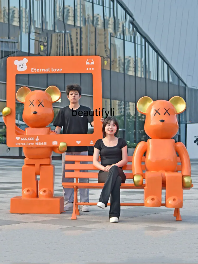 

zq Bearbrick Sculpture FRP Big Decorations Clock-in Shopping Mall Art Gallery Floor-Standing Decorations