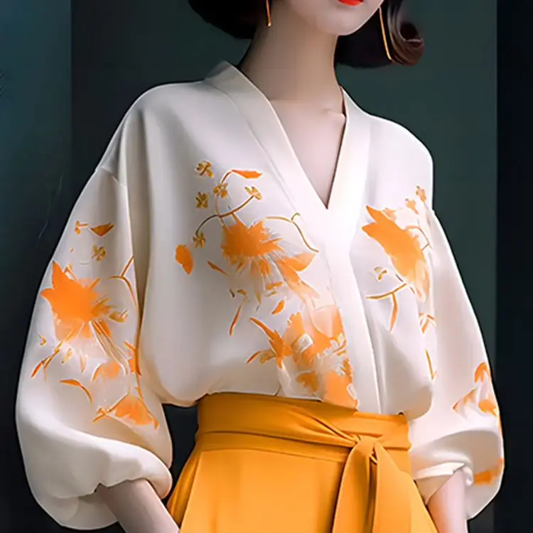 Рубашка с V-образным вырезом комплект из двух предметов принтом Женская