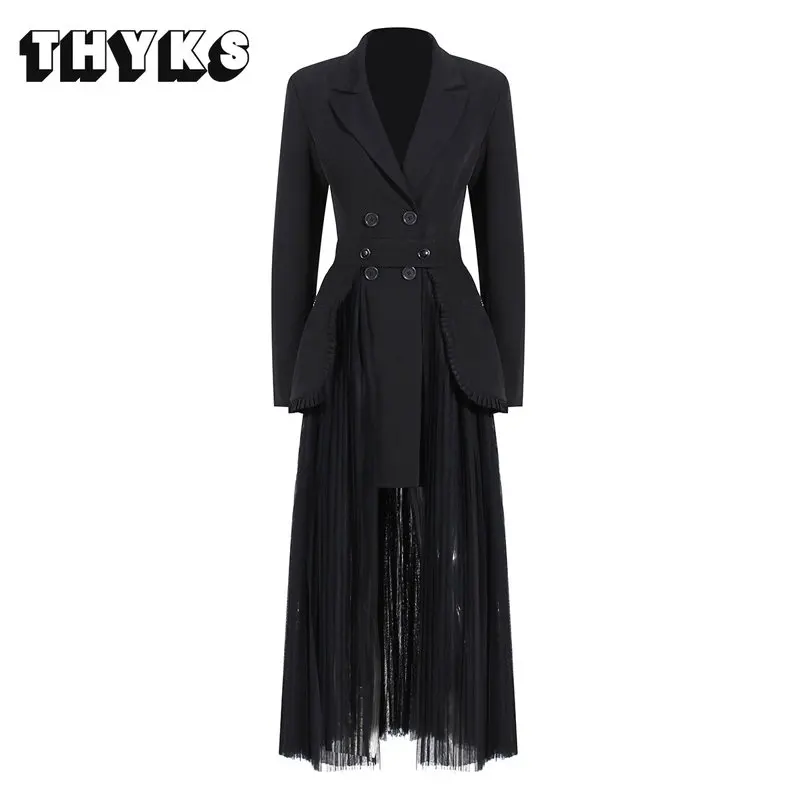 

Женский Повседневный костюм из двух предметов, длинный костюм средней длины с двубортной юбкой