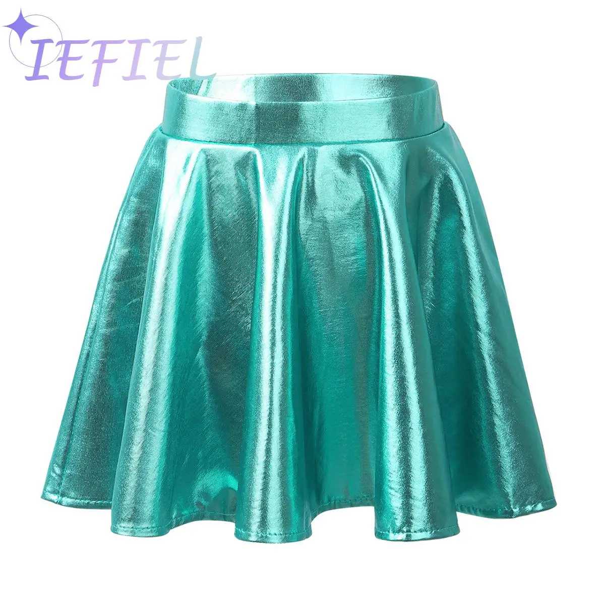 

Kids Glossy Metallic Flared Pleated A-Line Mini Skater Skort Girls Street Dance Athletic Shiny Scooter Skirt Children Dancewear