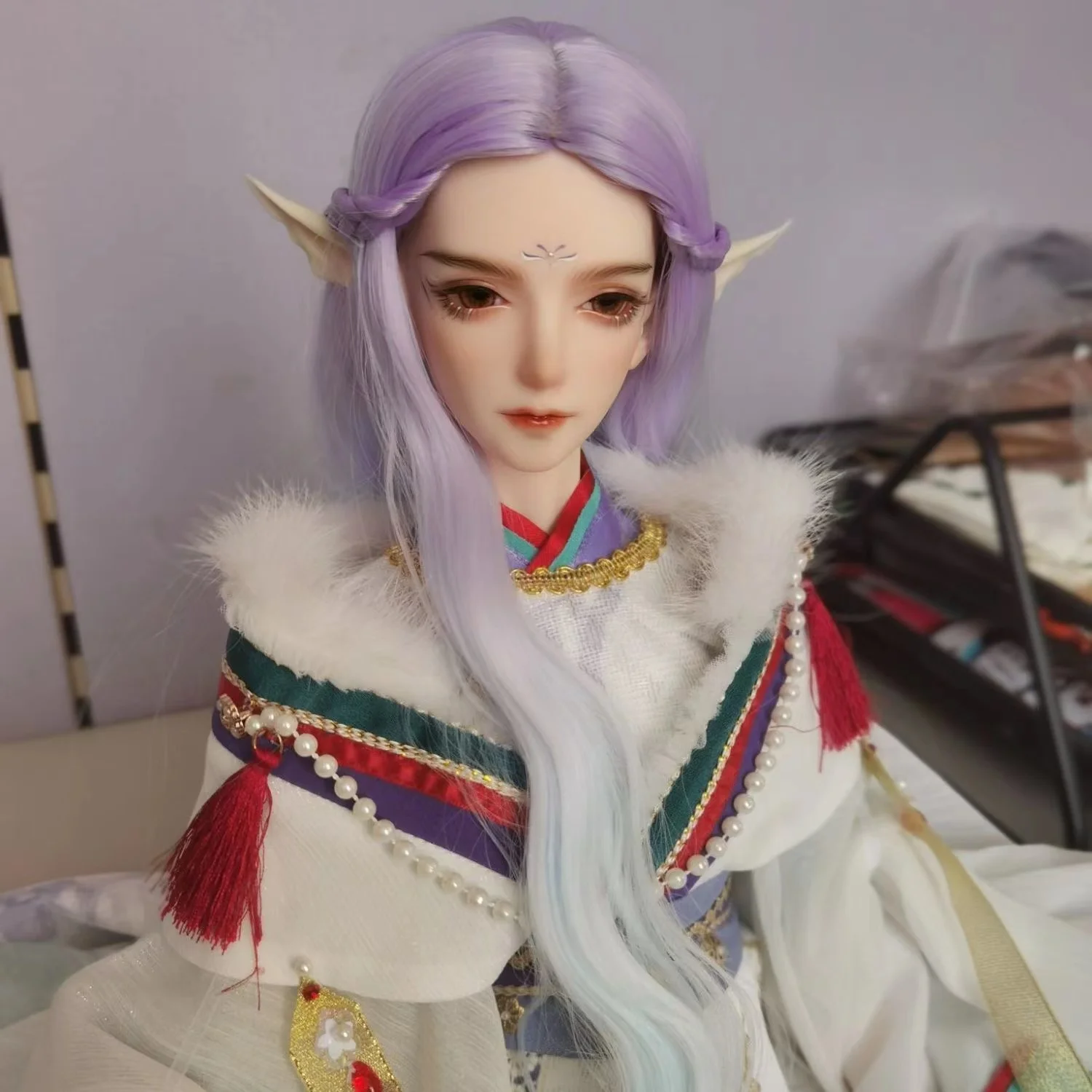 

Fashion 1/6 1/4 bjd wig dye gradient wavy curls in double braids wig 1 piece