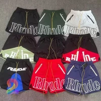 rhude shorts high street sports casual loose big rhude letter print drawstring kanye beach shorts