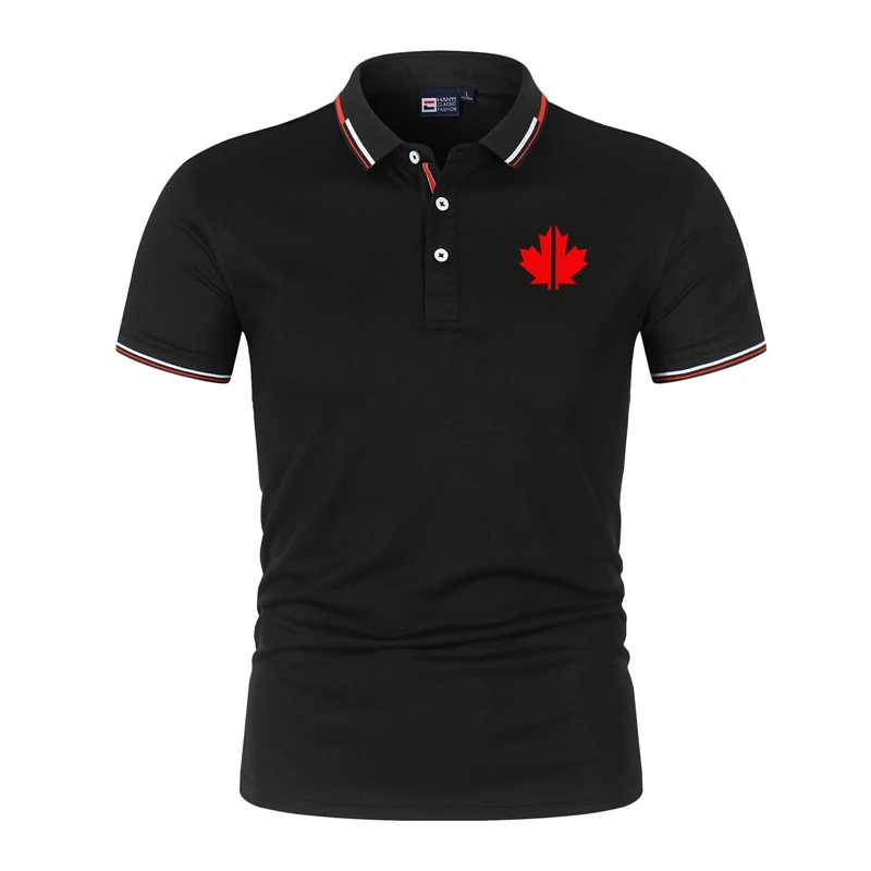 

Summer Men's Polo Casual Short Sleeve Shirt Cotton Blend Breathable Cool Anti-Wrinkle Front Back Print Red Leaves Polo Shirt Man