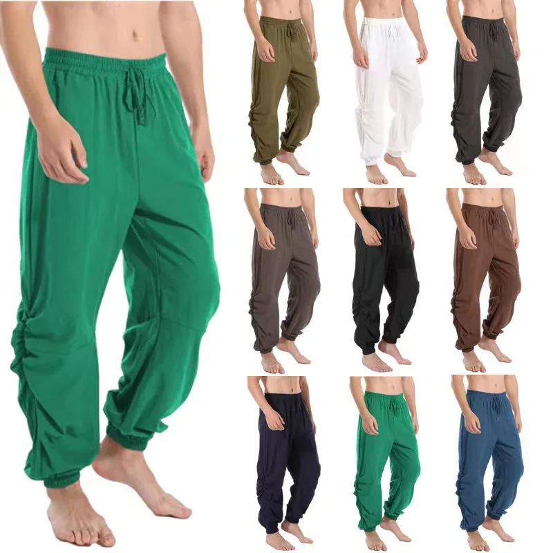 

Men's New Harun Pants European and American Cotton Linen Solid Casual Loose Lace Up Leggings Large Multi Color