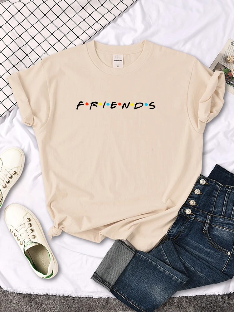 Creative Friends Letter Print T-Shirt Womens Casual Tees Japan Harajukua Style Loose Round Neck Clothing Girl Slim Funny Tshirt