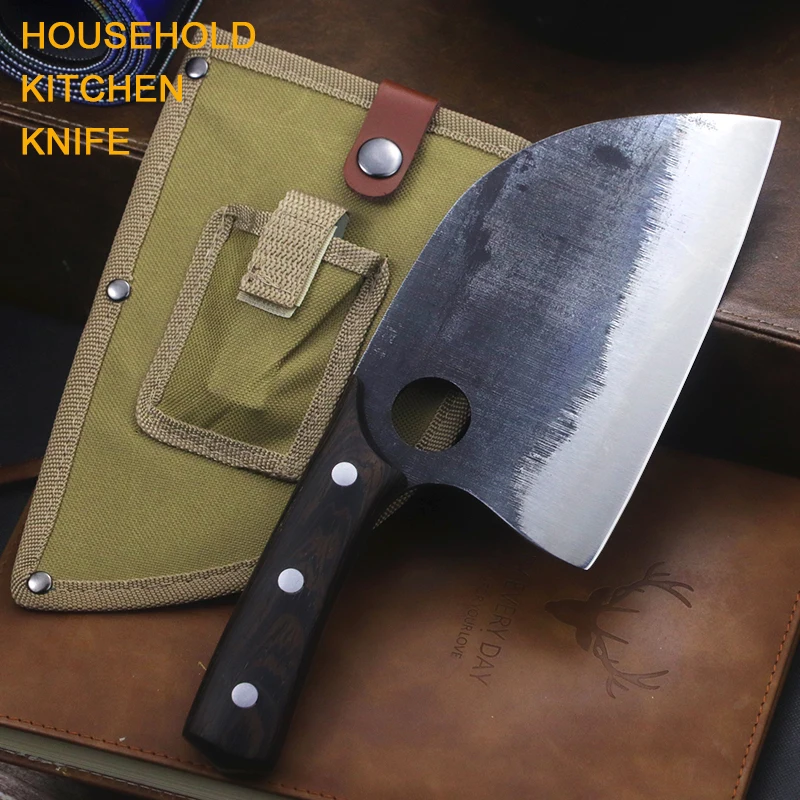 

China Longquan kitchen manual forging slaughtering knife outdoor butcher slicing knife chef chop chop bone kitchen knife