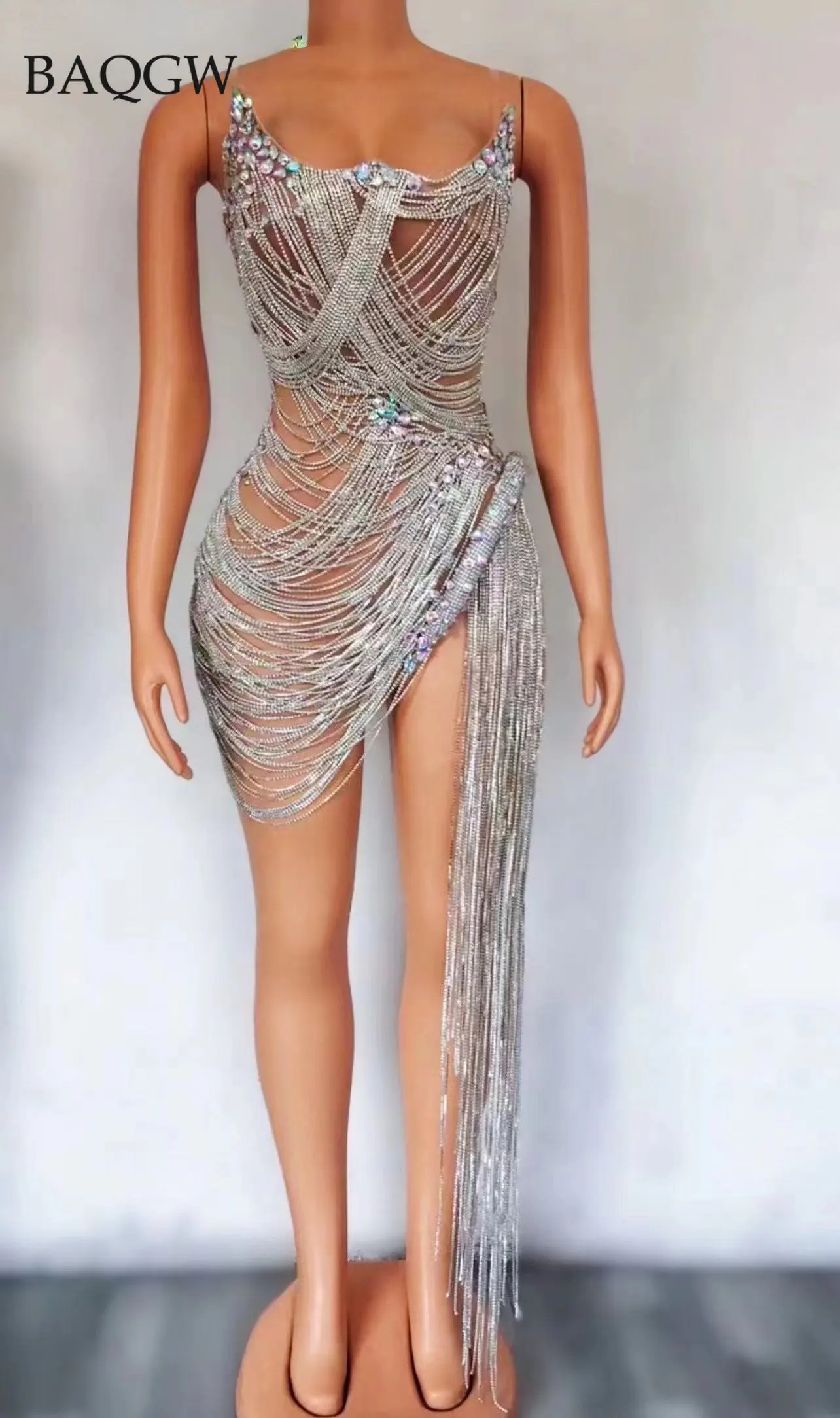 

Роскошное блестящее платье BaQGW со стразами в стиле пэчворк, для ведущей, для подиума, для ночного клуба, бара, Женский певец, для диджея, для сцены