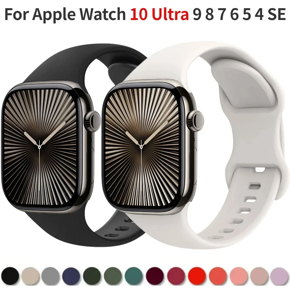 Silicone Strap for Apple Watch Band 45mm 41mm 44mm 40mm 49mm Series 10 46mm 42mm Bracelet iWatch Ultra 9 8 7 6 5 4 SE2
