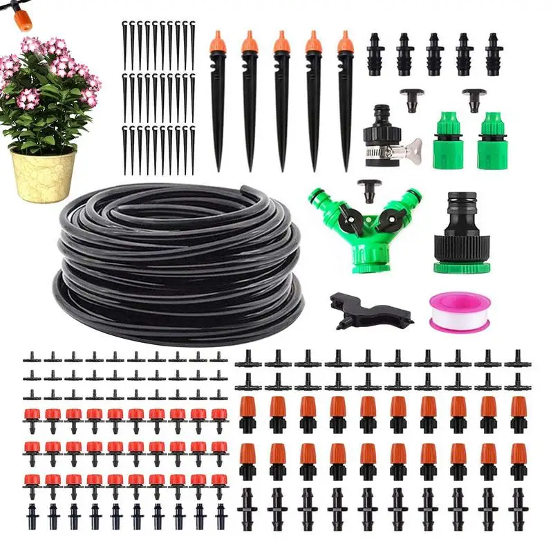Drip Irrigation Kit 100ft Garden Irrigation System Kit Patio Misting Plant Watering System Suitable For Greenhouse Yard Lawn DIY