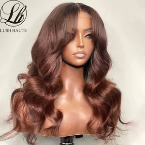 Imported Chocolate Brown Lace Front Wigs 180% Density Body Wave Colored Synthetic Dark Brown Lace Front Wig F