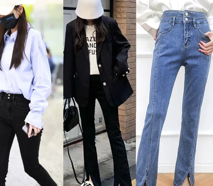 22 Fashion Classic Trendy luxury design Spring and Summer New High Waist Split Micro Flare Denim Pants