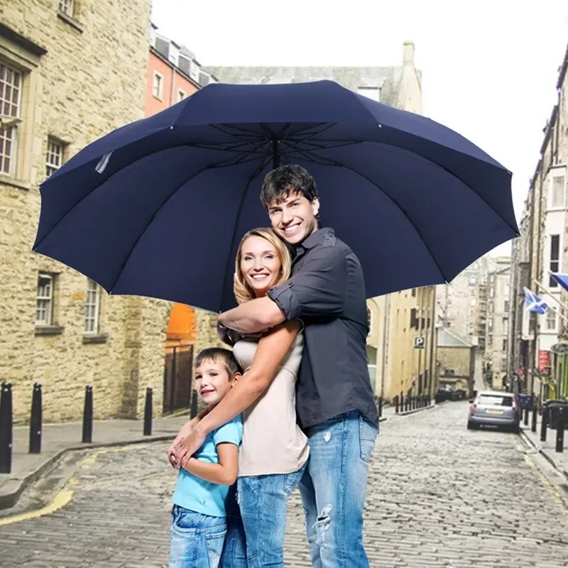 

NEW 152CM Top-quality Umbrella Men Rain Woman Windproof Large Paraguas Women Sun 3 floding Big Family Umbrella Outdoor Parapluie