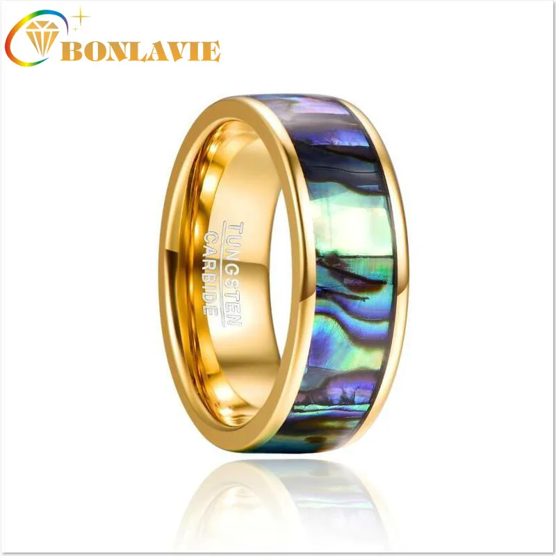 

BONLAVIE 8mm Tungsten Carbide Ring Electroplated Gold Inlaid Hard Shell Tungsten Steel Ring Men Party Wedding Punk Rings