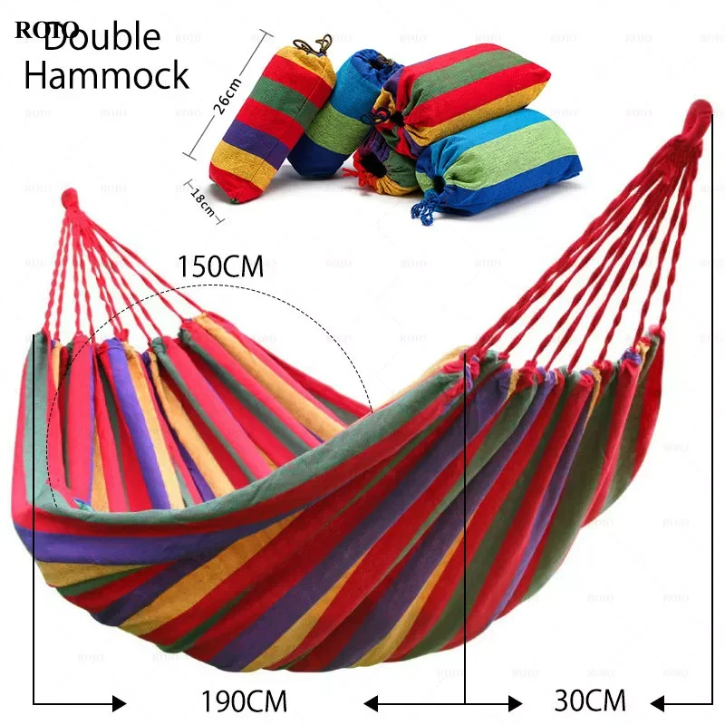

NEW2023 Outdoor Thicken Canvas Hammock Home Garden Leisure 1-2 Person Swing Chair Camping Hunt Rest Stripe Hanging Bed Colorful