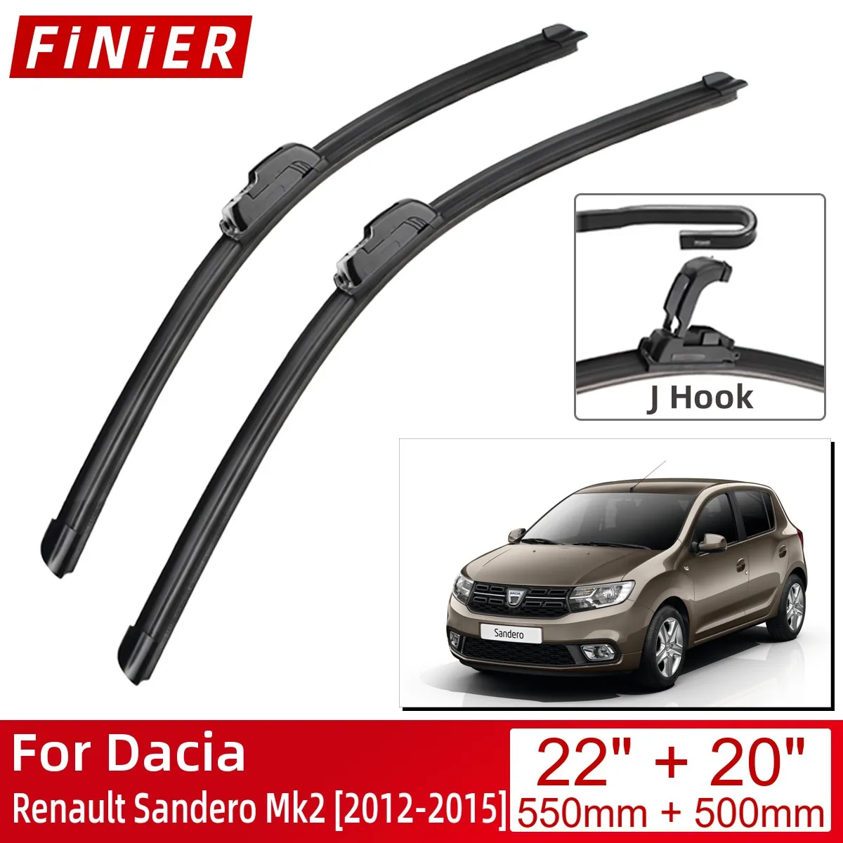 

Щетки стеклоочистителя передние для Dacia, Renault Sandero Mk2, 2012-2015, 22 дюйма + 20 дюймов