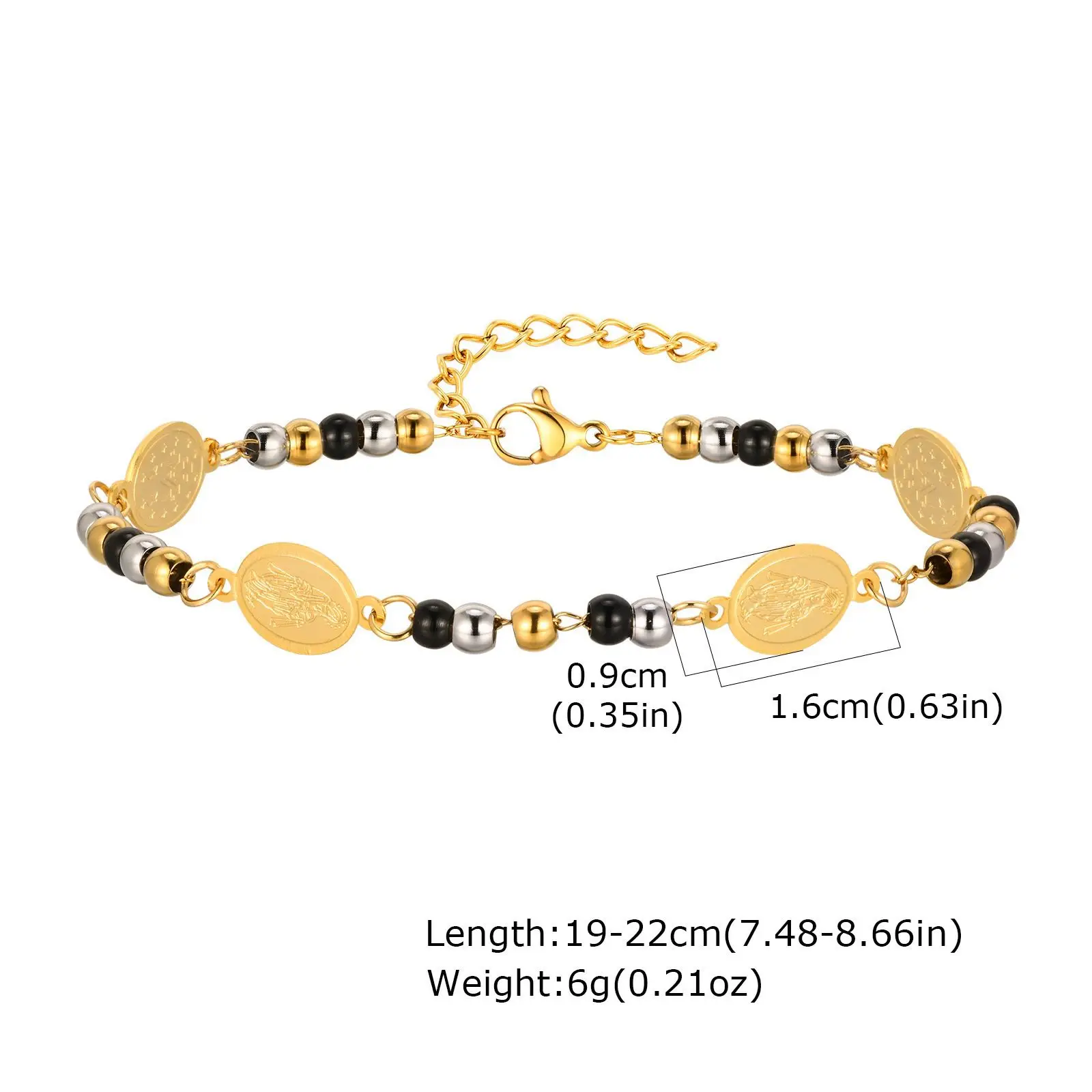 Фото Оптовая продажа ювелирных изделий -- 19 см - 22 см) Золотые бусины из нержавеющей стали Крест Мэри Браслеты Ювелирные изделия для женщин Христианские украшения №3