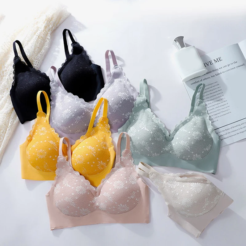 

Women Comfortable Bra Seamless Bustier Sport Push Up Bra Gym Yoga Bustier Daisy Printing Padded Sport Skin-friendly Underwear