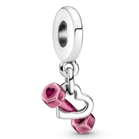 original dumbbell heart dangle beads charm fit pandora women 925 sterling silver bracelet bangle jewelry