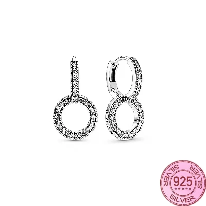 

2022 popular pandora pendientes plata 925 sacred feather earrings big heart earrings Jewelry Gift For Girlfriend Wife