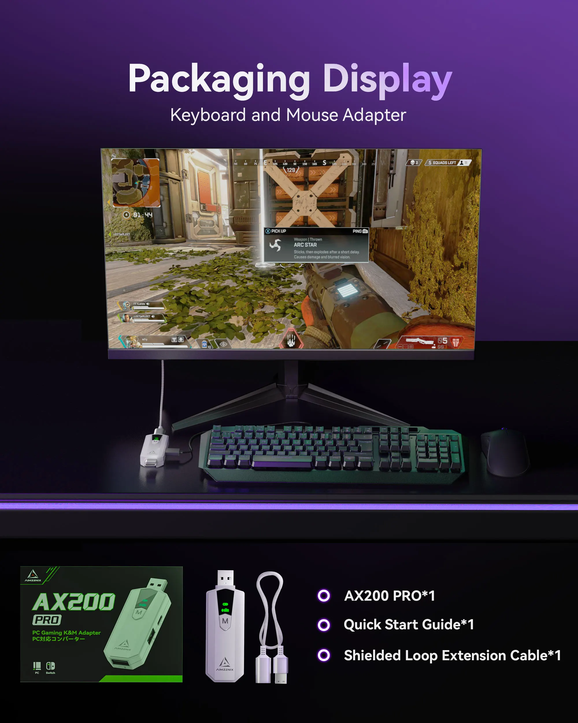 Официальный адаптер AIMZENIX — AX200 PRO и AX200 для ПК MNK для игр FPS, RTS, R6, Apex Legends, COD |   Платформа ПК и НС (art.: 3920cd08c3d02) - 3920cd08c3d02