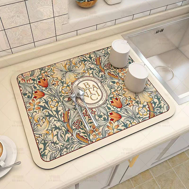 

Diatom Mud Kitchen Draining Mat Tableware Dish Drying Water Control Mat Non-Wash Tea Table Bar Tabletop Countertop Absorbent Mat