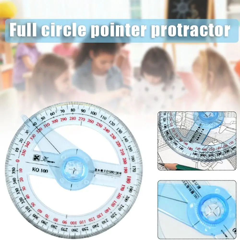 

360 Degrees Simple Transparent Pointer Angle Ruler Geometry Full Circle Measuring Tools Lightweight Accurate Math Supplies